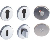Vachette Jeu de Rosaces Rondes Ø48mm RIVIERA, BERCY, GOLF, ORCA, PARAPHE - à Condamnation pour Porte de WC et Salle de Bain - Fixation Invisible - en Aluminium - Garantie 10 Ans - Finition Argent