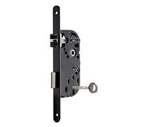 Vachette Serrure à encastrer à clé, axe 40 mm, coffre 135 mm, Certifiée NF Niveau 2 - D25 - Réversible sans démontage, Têtière bouts ronds - Porte intérieure, chambre, bureau - Noir, Gâche, Clé inclus