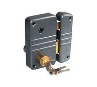 Vachette Serrure en Applique Verticale à fouillot Droite, Série PS, pour Porte d'Entrée - 672BQ45/SC D - Sûreté à Cylindre 5 goupilles, Axe à 45 mm, Utilisation avec poignée carré 7mm, 3 Clés, Gris