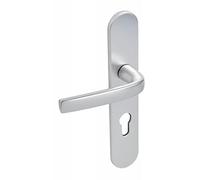 Vachette Set de Poignée de Porte sur Grande Plaque Logio - Version Clé I Porte d’Entrée, Cave, Bureau et Garage - Entraxe 195 mm - Système de Pose Facile - Garantie 10 ans - Aluminium anodisé Argent