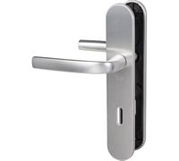 Vachette Set de Poignée de Porte sur Grande Plaque Logio - Version Clé L Porte de Chambre, Bureau - Entraxe 195 mm - Système de Pose Facile - Garantie 10 ans - en Aluminium anodisé Argent