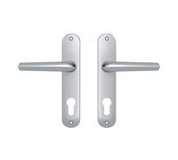 Vachette Set de Poignée de Porte sur Grande Plaque MONDIAL - Version Clé I pour Porte d’Entrée, Bureau, Garage - Entraxe 165 mm - Pose Facile - en Zamak Résistant - Finition Argent - Garantie 10 Ans