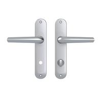 Vachette Set de Poignée de Porte sur Grande Plaque MONDIAL - Version Condamnation Porte de Salle de Bain/WC, Entraxe 165 mm - Pose Facile - en Zamak Résistant - Finition Argent - Garantie 10 Ans