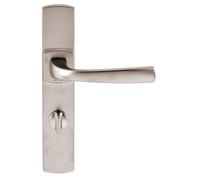 Vachette Set de Poignée de Porte sur Grande Plaque MUZE - Version à Condamnation Portes WC/SDB, Entraxe 195 mm - Système de Pose Facile - en Zamak Résistant - Finition Platine - Garantie 10 Ans