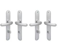 Vachette Set de Poignée de Porte sur Grande Plaque - Version à Condamnation Portes WC/SDB, Entraxe 195 mm - Système de Pose Facile - en Aluminium Résistant - Finition Argent - Garantie 2 Ans