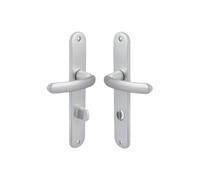 Vachette Set de Poignée de Porte sur Grande Plaque - Version à Condamnation Portes WC/SDB, Entraxe 195 mm - Système de Pose Facile - en Aluminium Résistant - Finition Argent - Garantie 2 Ans