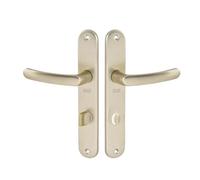 Vachette Set de Poignée de Porte sur Grande Plaque - Version à Condamnation Portes WC/SDB, Entraxe 195mm - Système de Pose Facile - en Aluminium Résistant - Finition Champagne - Garantie 2 Ans