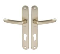 Vachette Set de Poignée de Porte sur Grande Plaque - Version Clé I, Porte d'Entrée, Bureau, Garage - Entraxe 195 mm - Système de Pose Facile - Aluminium Résistant - Finition Champagne - Garantie 2 Ans