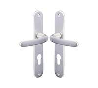 Vachette Set de Poignée de Porte sur Grande Plaque - Version Clé I, Porte d'Entrée, Bureau, Garage - Entraxe 195 mm - Système de Pose Facile - Aluminium Résistant - Finition Champagne - Garantie 2 Ans