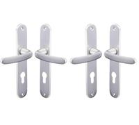 Vachette Set de Poignée de Porte sur Grande Plaque - Version Clé I, Porte d'Entrée, Bureau, Garage - Entraxe 195 mm - Système de Pose Facile - Aluminium Résistant - Finition Argent - Garantie 2 Ans