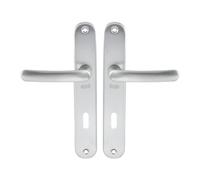 Vachette Set de Poignée de Porte sur Grande Plaque - Version Clé L, Porte de Chambre, Bureau - Entraxe 195 mm - Système de Pose Facile - Aluminium Résistant - Finition Argent - Garantie 2 Ans