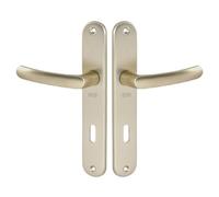 Vachette Set de Poignée de Porte sur Grande Plaque - Version Clé L, Porte de Chambre, Bureau - Entraxe 195 mm - Système de Pose Facile - Aluminium Résistant - Finition Champagne - Garantie 2 Ans