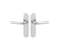 Vachette Set de Poignée de Porte sur Petite Plaque Logio - Version Bec de Cane Porte Cuisine et Salon - Entraxe 165 mm - Système de Pose Facile - Garantie 10 ans - Aluminium anodisé Argent