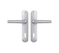 Vachette Set de Poignée de Porte sur Petite Plaque MONDIAL - Version Clé L Porte de Chambre et Bureau - Entraxe 165 mm - Système de Pose Facile - Garantie 10 ans - en Aluminium anodisé Argent