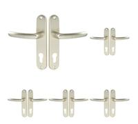 Vachette Set de Poignée de Porte sur Petite Plaque - Version Clé I, Porte d'Entrée, Bureau, Garage - Entraxe 165 mm - Système de Pose Facile - Aluminium Résistant - Finition Champagne - Garantie 2 Ans