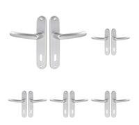 Vachette Set de Poignée de Porte sur Petite Plaque - Version Clé L, Porte de Chambre, Bureau - Entraxe 165 mm - Système de Pose Facile - Aluminium Résistant - Finition Argent - Garantie 2 Ans
