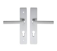 Vachette Set de Poignée de Porte sur Plaque KAZA - Clé I pour Porte d'Entrée/Cave/Abris de Jardin à Cylindre - Entraxe 195 mm - Matériau Aluminium Résistant - Garantie 10 Ans - Finition Argent