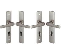 Vachette Set de Poignée de Porte sur Plaque KAZA - Clé I pour Porte d'Entrée/Cave/Abris de Jardin à Cylindre - Entraxe 195 mm - Matériau Aluminium Résistant - Garantie 10 Ans - Finition Anodinox