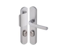 Vachette Set de Poignée de Porte sur Plaque Sécumax Up - Version Porte Pallière, Entraxe 195mm - Pose Facile - Aluminium - Protecteur de Cylindre Inox Ajustable 5mm - Anodisé Argent - Garantie 10 Ans