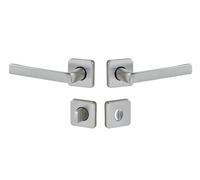 Vachette Set de Poignée de Porte sur Rosaces à Condamnation KAZA - pour Porte de WC et de Salle de Bain - Matériau Aluminium Résistant - Garantie 10 Ans - Finition Argent