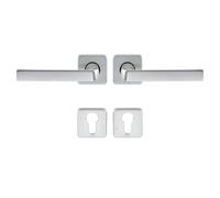 Vachette Set de Poignée de Porte sur Rosaces Clé I KAZA - pour Porte d'Entrée, Cave, Bureau et Abris de Jardin à Cylindre - Matériau Aluminium Résistant - Garantie 10 Ans - Finition Argent