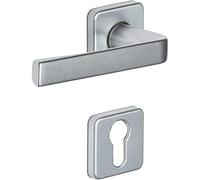 Vachette Set de Poignée de Porte sur Rosaces Clé I KAZA - pour Porte d'Entrée, Cave, Bureau et Abris de Jardin à Cylindre - Matériau Aluminium Résistant - Garantie 10 Ans - Finition Anodinox