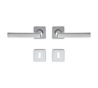 Vachette Set de Poignée de Porte sur Rosaces Clé L KAZA - pour Porte de Chambre et de Bureau - Matériau Aluminium Résistant - Garantie 10 Ans - Finition Argent