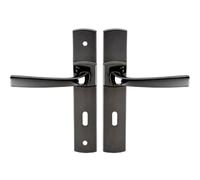 Vachette Set de Poignées de Porte sur Grande Plaque MUZE - Version Clé L, Porte de Chambre, Bureau - Entraxe 195 mm - Système de Pose Facile - Zamak Résistant - Finition Diamant Noir - Garantie 10 Ans