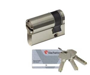 Vachette V6 - Demi-Cylindre de Serrure 30x10 mm Nickelé, 6 Goupilles, Cylindre de sécurité - Portes intérieures, Portes extérieures - 4 Clés réversibles