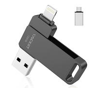Vackiit Cle USB 128 Go pour iPhone Apple Certifié Lightning, Clé Type C Photo Stick USB 3.0 Flash Drive Stockage Externe Mémoria pour iPad Mac iOS Android PC avec MFI Lightning,USB 3.0,Type C