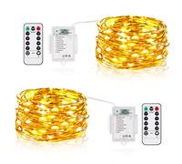 Vacoulery Guirlande LED à Pile, 2 Packs 5M 50LED Guirlande Lumineuse LED, Mini Guirlande Led Étanche Guirlande avec 8 Programme Interieure Décorative pour Jardin, Mariage, Fête, Noël, Blanc Chaud