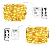 Vacoulery Guirlande Lumineuse, 2 x 10M 100LED Guirlandes Lumineuses à Piles Étanche Extérieur Intérieur Girlande de Lumière avec Minuterie & 8 Programme pour Jardin, Mariage, Fête, Noël, Blanc Chaud