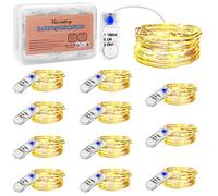Vacoulery Guirlande Lumineuse avec Minuterie à Piles, 2M 20 LED Fée Chaîne Décoration Lumières Étanche Fil en Cuivre pour Noël Anniversaire Fête Mariage Jardin Pelouse (Blanc Chaud) (12 Pièces)