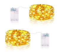 Vacoulery Guirlande Lumineuse LED à Piles 3 Mètres 9.85FT 30LED Micro Guirlande Led Pile Interieur et Extérieur pour Chambre Noël Mariage Sapin Bocaux Décoration (2 Pièces, Blanc Chaud)