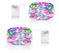 Vacoulery Guirlande Lumineuse LED à Piles 5M 16.5FT 50LED Micro Guirlande Led Pile Interieur et Extérieur pour Chambre Noël Mariage Sapin Bocaux Décoration (2 Pièces, Coloré)