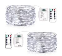Vacoulery Guirlande Lumineuse LED avec Minuterie, 2 Pack 10M 10LED Guirlande Lumineuse à Piles Etanche Lumière Guirlandes 8 Modes Décoration Intérieur pour Chambre Mariage Soirée Jardin, Blanc Froid