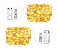 Vacoulery Lot de 2 Guirlande Lumineuse, 10M 100 LED USB Fairy Lights 8 Modes Minuteur Etanche Lumière avec Télécommande pour Chambre Mariage Soirée Jardin