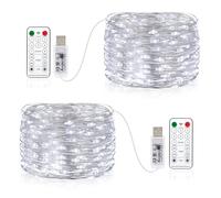 Vacoulery Lot de 2 Guirlande Lumineuse, 10M 100 LED USB Fairy Lights 8 Modes Minuteur Etanche Lumière avec Télécommande pour Chambre Mariage Soirée Jardin
