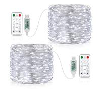 Vacoulery Lot de 2 Guirlandes Lumineuses, 15M 150 LED Minuteur 8 modes Alimenté par USB Fairy Lights avec Télécommande Décoration Intérieur/Extérieur pour Chambre, Fête, Noël