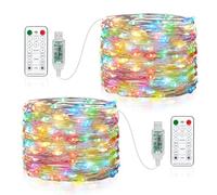 Vacoulery Lot de 2 Guirlandes Lumineuses, 15M 150 LED Minuteur 8 modes Alimenté par USB Fairy Lights avec Télécommande Décoration Intérieur/Extérieur pour Chambre, Fête, Noël
