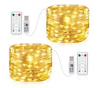 Vacoulery Lot de 2 Guirlandes Lumineuses, 15M 150 LED Minuteur 8 modes Alimenté par USB Fairy Lights avec Télécommande Décoration Intérieur/Extérieur pour Chambre, Fête, Noël