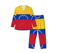 Vacsax Drapeau du Venezuela Vêtements de nuit classiques pour homme - Ensemble chemisier boutonné et pantalon, ensemble de pyjama élégant et durable pour toutes les saisons, Noir , L