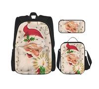 vacsAX Ensemble de 3 sacs à dos légers et imperméables avec sac à déjeuner, trousse à crayons pour bureau, école et motif papillon étoilé bleu, Merry Christmas Wishes, Taille unique