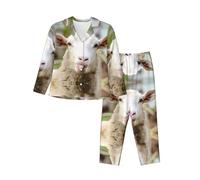 vacsAX Ensemble de pyjama confortable et respirant pour femme - Détendez-vous avec style avec col classique et taille élastique pour bibliothèque, Mouton amusant et coquin, S