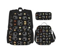 vacsAX Flying Owl Sac à dos léger et imperméable avec sac à déjeuner et trousse à crayons pour le bureau et l'école, Empreintes de pattes de chien., Taille unique