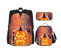 vacsAX Helm of Awe - Sac à dos léger et imperméable (3 pièces) avec sac à déjeuner, trousse à crayons pour bureau, école, Happy Halloween Day, Taille unique