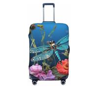 Vacsax Housse de bagage lavable anti-rayures avec fermetures éclair dissimulées libellule et fleur pour bagages de 45,7 à 81,3 cm, Noir , L