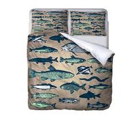 VACSAX Housse De Couette 90x190Cm Literie Imprimée Parure De Lit Microfibre Animal Bleu Poisson 3D Housse De Couette 1 Personne avec Fermeture Éclair + 2 Taie d'oreiller 65x65Cm Douce 3 Pièces
