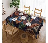 VACSAX Nappe rectangulaire 137 x 183 cm imperméable avec impression plumes de paon, nappe décorative en tissu pour table de salle à manger, buffet, fête, camping