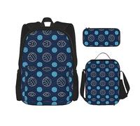 vacsAX Sac à dos coloré Galaxy Note de musique léger et étanche (ensemble de 3 pièces) avec sac à déjeuner, trousse à crayons pour le bureau et l'école, Volleyball bleu., Taille unique
